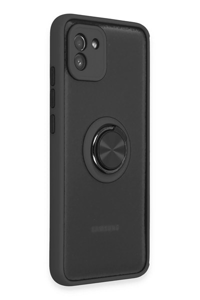Mey İthalat®  Samsung Galaxy A03 Kılıf Montreal Yüzüklü Silikon Kapak - Siyah