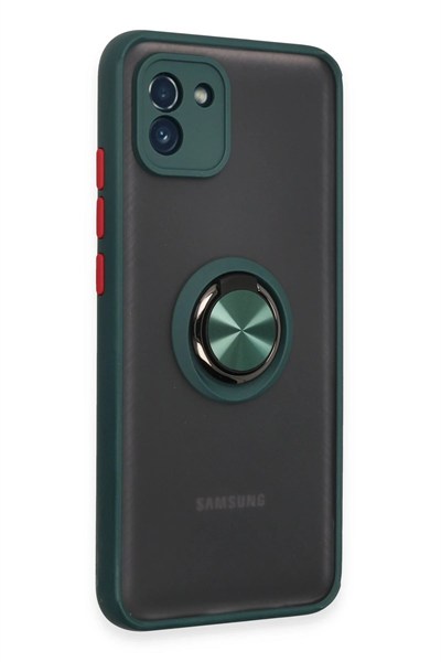 Mey İthalat®  Samsung Galaxy A03 Kılıf Montreal Yüzüklü Silikon Kapak - Yeşil