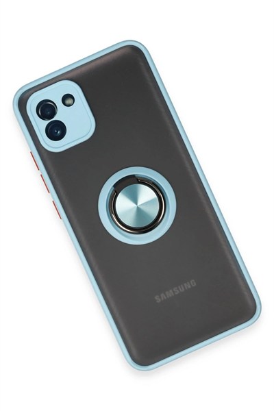 Mey İthalat®  Samsung Galaxy A03 Kılıf Montreal Yüzüklü Silikon Kapak - Buz Mavi