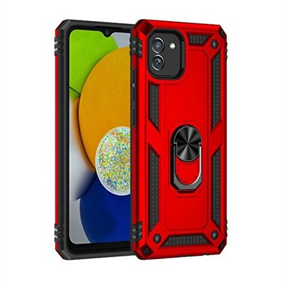 Mey İthalat®  Samsung Galaxy A03 Kılıf Sofya Yüzüklü Silikon Kapak - Kırmızı