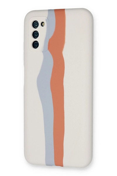 Mey İthalat®  Samsung Galaxy A03S Kılıf Ebruli Lansman Silikon - Beyaz-Turuncu