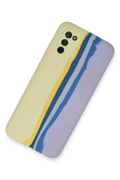 Mey İthalat®  Samsung Galaxy A03S Kılıf Ebruli Lansman Silikon - Sarı-Lila