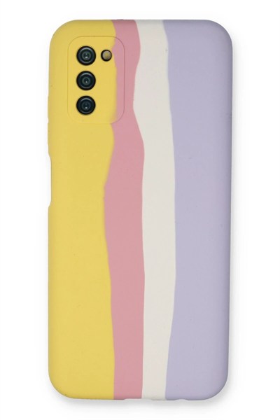 Mey İthalat®  Samsung Galaxy A03S Kılıf Ebruli Lansman Silikon - Sarı-Mavi