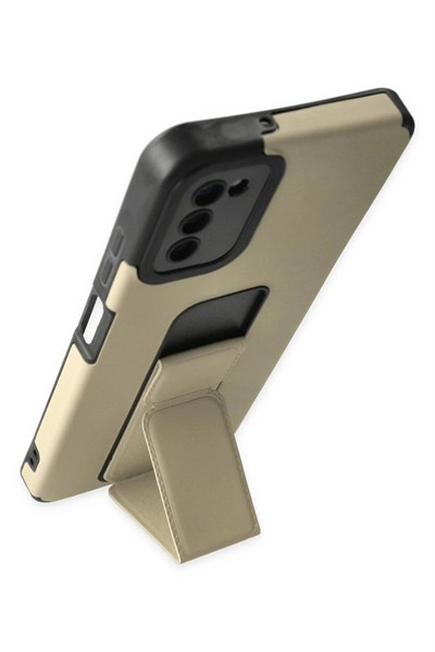 Mey İthalat®  Samsung Galaxy A03S Kılıf Mega Standlı Silikon - Gold