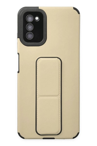 Mey İthalat®  Samsung Galaxy A03S Kılıf Mega Standlı Silikon - Gold