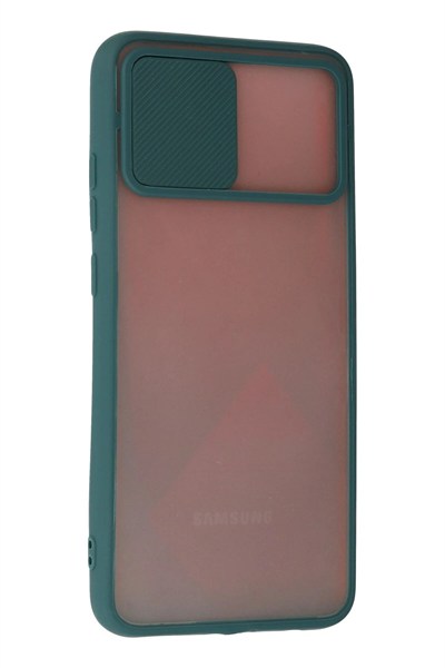 Mey İthalat®  Samsung Galaxy A03S Kılıf Palm Buzlu Kamera Sürgülü Silikon - Yeşil