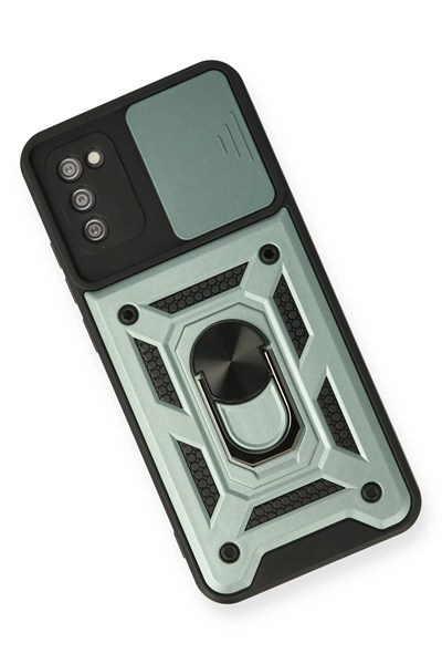 Mey İthalat®  Samsung Galaxy A03S Kılıf Pars Lens Yüzüklü Silikon - Yeşil