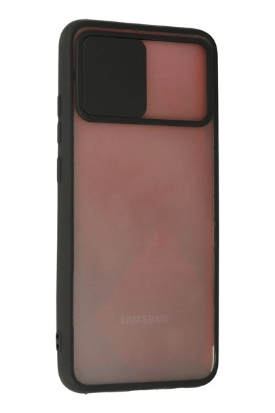 Mey İthalat®  Samsung Galaxy A03S Kılıf Palm Buzlu Kamera Sürgülü Silikon - Siyah