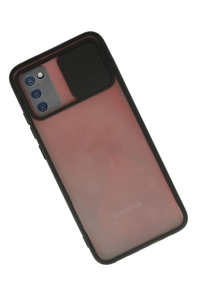 Mey İthalat®  Samsung Galaxy A03S Kılıf Palm Buzlu Kamera Sürgülü Silikon - Siyah