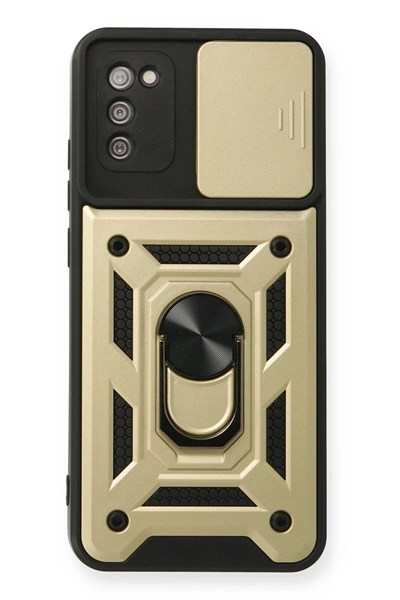 Mey İthalat®  Samsung Galaxy A03S Kılıf Pars Lens Yüzüklü Silikon - Gold