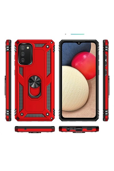 Mey İthalat®  Samsung Galaxy A03S Kılıf Sofya Yüzüklü Silikon Kapak - Kırmızı