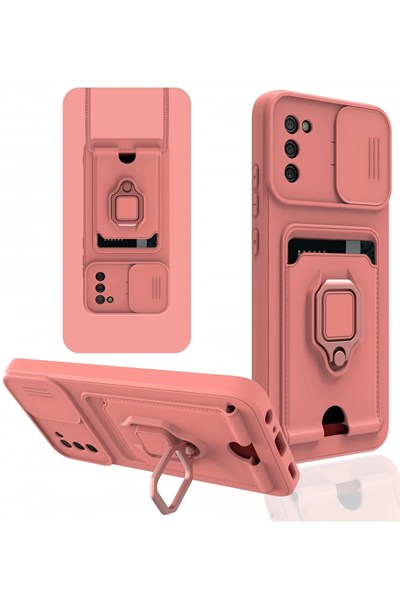 Mey İthalat®  Samsung Galaxy A03S Kılıf Zuma Kartvizitli Yüzüklü Silikon - Pembe