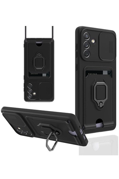 Mey İthalat®  Samsung Galaxy A04S Kılıf Zuma Kartvizitli Yüzüklü Silikon - Siyah