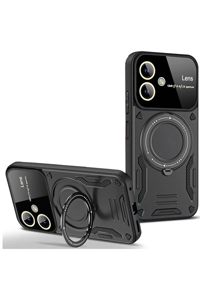 Mey İthalat®  Samsung Galaxy A05 Kılıf Joy Lens Standlı Kapak - Siyah