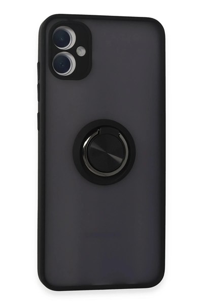 Mey İthalat®  Samsung Galaxy A05 Kılıf Montreal Yüzüklü Silikon Kapak - Siyah