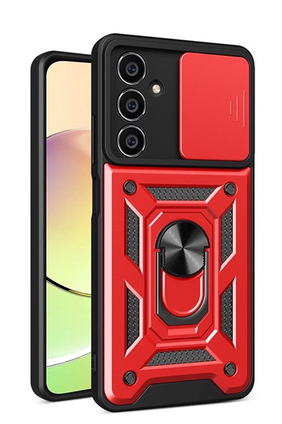 Mey İthalat®  Samsung Galaxy A05 Kılıf Pars Lens Yüzüklü Silikon - Kırmızı