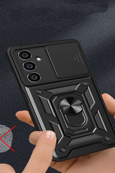 Mey İthalat®  Samsung Galaxy A05S Kılıf Pars Lens Yüzüklü Silikon - Kırmızı