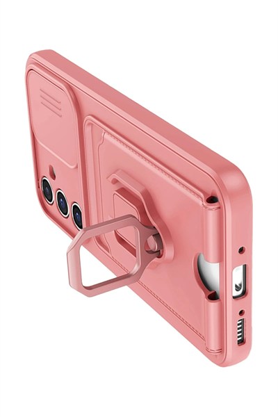Mey İthalat®  Samsung Galaxy A05S Kılıf Zuma Kartvizitli Yüzüklü Silikon - Pembe