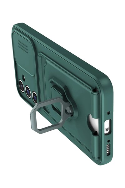 Mey İthalat®  Samsung Galaxy A05S Kılıf Zuma Kartvizitli Yüzüklü Silikon - Yeşil
