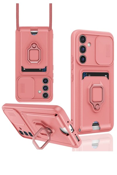 Mey İthalat®  Samsung Galaxy A05S Kılıf Zuma Kartvizitli Yüzüklü Silikon - Pembe