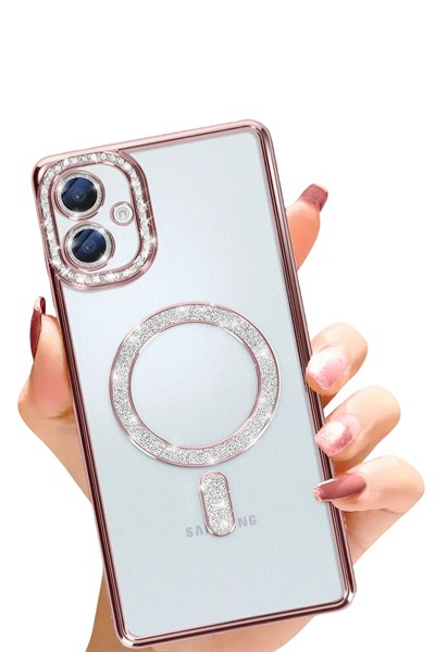 Mey İthalat®  Samsung Galaxy A06 Joke Simli Magneticsafe Kılıf - Pembe