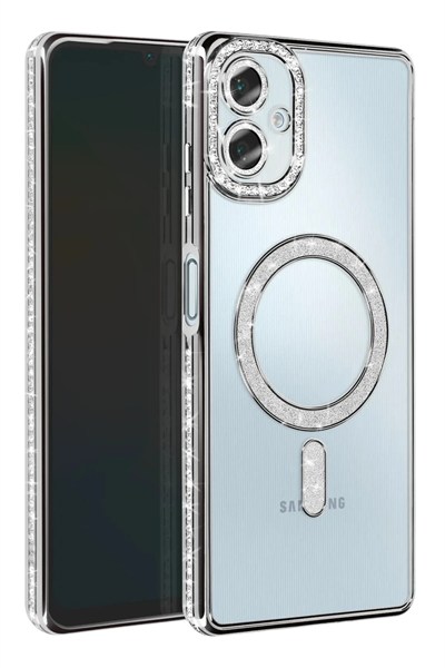 Mey İthalat®  Samsung Galaxy A06 Joke Simli Magneticsafe Kılıf - Gümüş