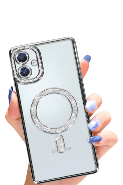 Mey İthalat®  Samsung Galaxy A06 Joke Simli Magneticsafe Kılıf - Siyah