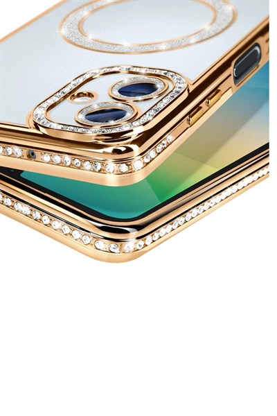 Mey İthalat®  Samsung Galaxy A06 Joke Simli Magneticsafe Kılıf - Gold