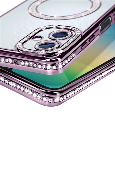 Mey İthalat®  Samsung Galaxy A06 Joke Simli Magneticsafe Kılıf - Derin Mor