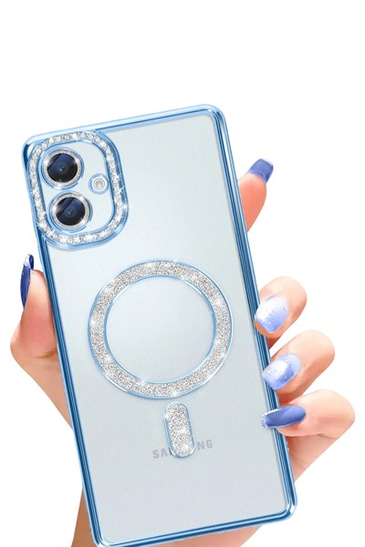 Mey İthalat®  Samsung Galaxy A06 Joke Simli Magneticsafe Kılıf - Mavi