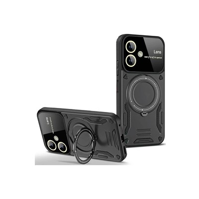 Mey İthalat®  Samsung Galaxy A06 Kılıf Joy Lens Standlı Kapak - Siyah
