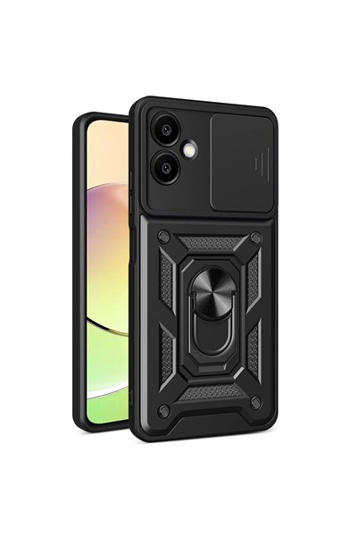 Mey İthalat®  Samsung Galaxy A06 Kılıf Pars Lens Yüzüklü Silikon - Siyah