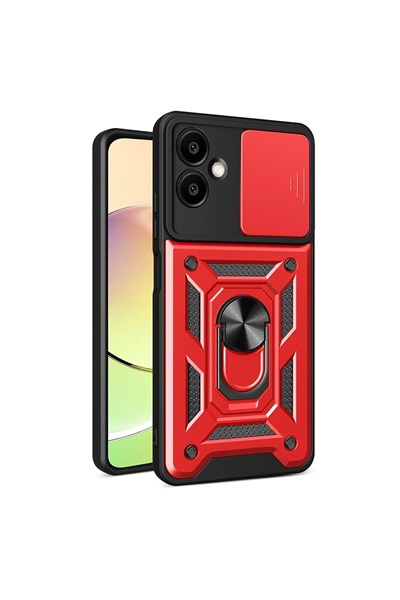 Mey İthalat®  Samsung Galaxy A06 Kılıf Pars Lens Yüzüklü Silikon - Kırmızı