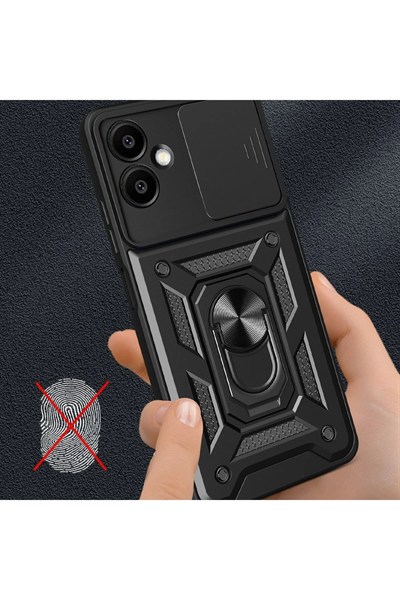 Mey İthalat®  Samsung Galaxy A06 Kılıf Pars Lens Yüzüklü Silikon - Lacivert