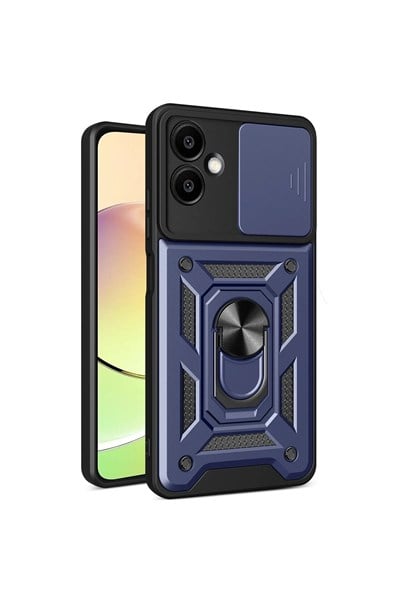 Mey İthalat®  Samsung Galaxy A06 Kılıf Pars Lens Yüzüklü Silikon - Lacivert