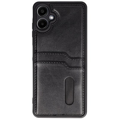 Mey İthalat®  Samsung Galaxy A06 Kılıf Sara Kartvizitli Deri Kılıf - Siyah