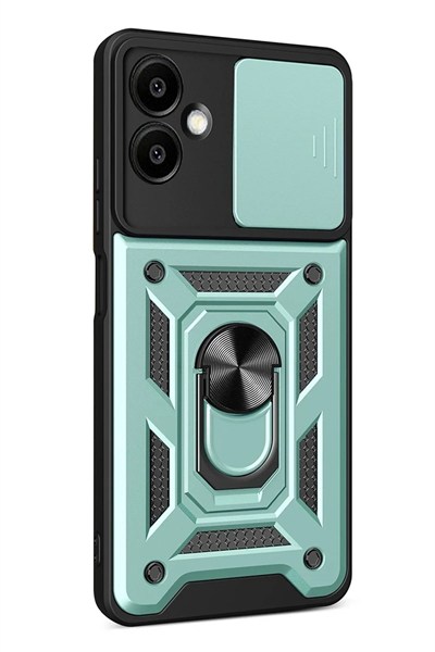 Mey İthalat®  Samsung Galaxy A07 4G Pars Lens Yüzüklü Silikon - Yeşil