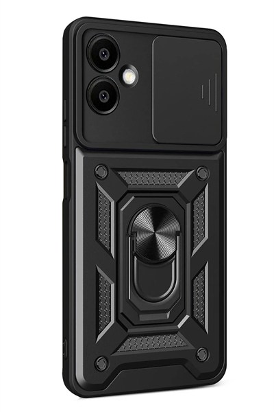Mey İthalat®  Samsung Galaxy A07 4G Pars Lens Yüzüklü Silikon - Siyah