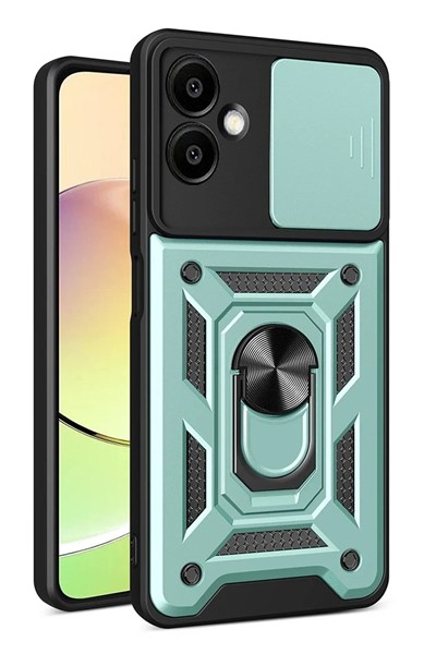 Mey İthalat®  Samsung Galaxy A07 4G Pars Lens Yüzüklü Silikon - Yeşil