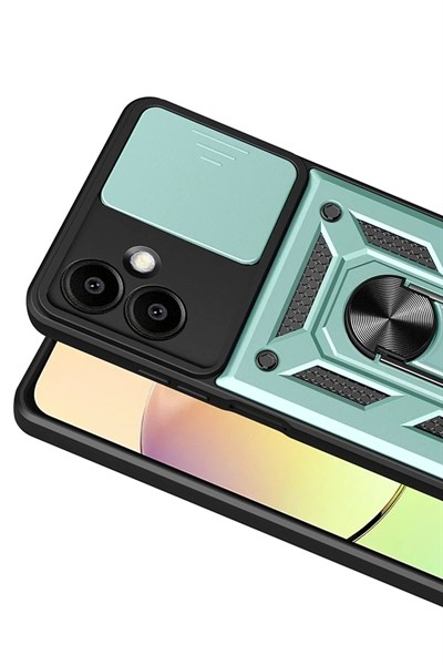 Mey İthalat®  Samsung Galaxy A07 4G Pars Lens Yüzüklü Silikon - Yeşil