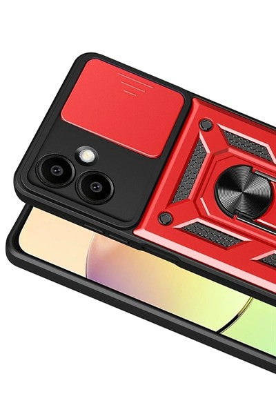 Mey İthalat®  Samsung Galaxy A07 4G Pars Lens Yüzüklü Silikon - Kırmızı