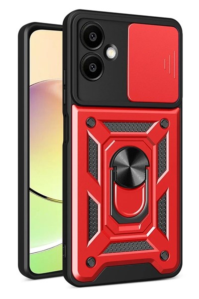 Mey İthalat®  Samsung Galaxy A07 4G Pars Lens Yüzüklü Silikon - Kırmızı