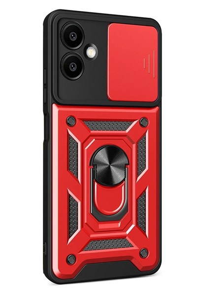 Mey İthalat®  Samsung Galaxy A07 4G Pars Lens Yüzüklü Silikon - Kırmızı
