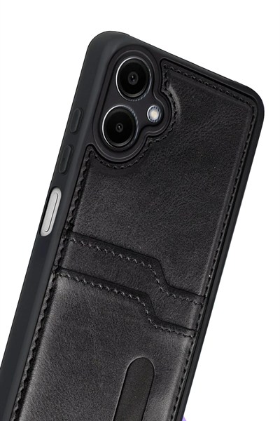 Mey İthalat®  Samsung Galaxy A07 4G Sara Kartvizitli Deri Kılıf - Siyah