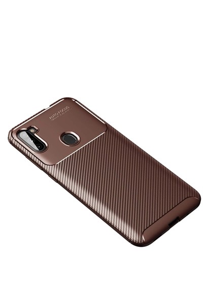 Mey İthalat®  Samsung Galaxy A11 Kılıf Auto Focus Karbon Kapak - Kahverengi