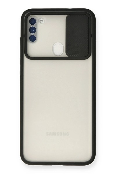 Mey İthalat®  Samsung Galaxy A11 Kılıf Palm Buzlu Kamera Sürgülü Silikon - Siyah