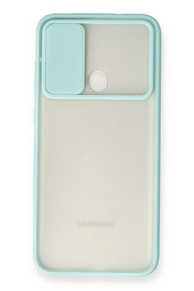 Mey İthalat®  Samsung Galaxy A11 Kılıf Palm Buzlu Kamera Sürgülü Silikon - Turkuaz