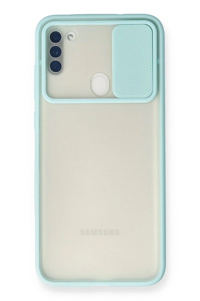 Mey İthalat®  Samsung Galaxy A11 Kılıf Palm Buzlu Kamera Sürgülü Silikon - Turkuaz