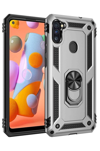 Mey İthalat®  Samsung Galaxy A11 Kılıf Sofya Yüzüklü Silikon Kapak - Gümüş
