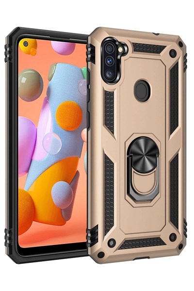 Mey İthalat®  Samsung Galaxy A11 Kılıf Sofya Yüzüklü Silikon Kapak - Gold